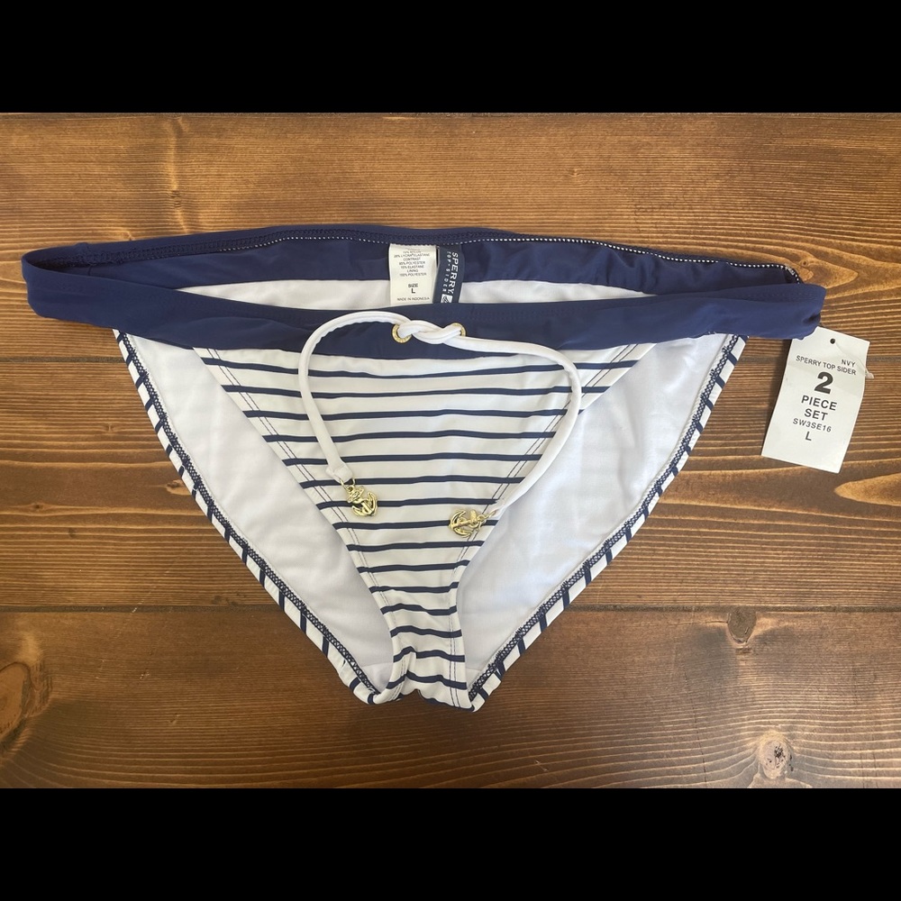 NWT women’s large Sperry navy and white bathing suit bottoms